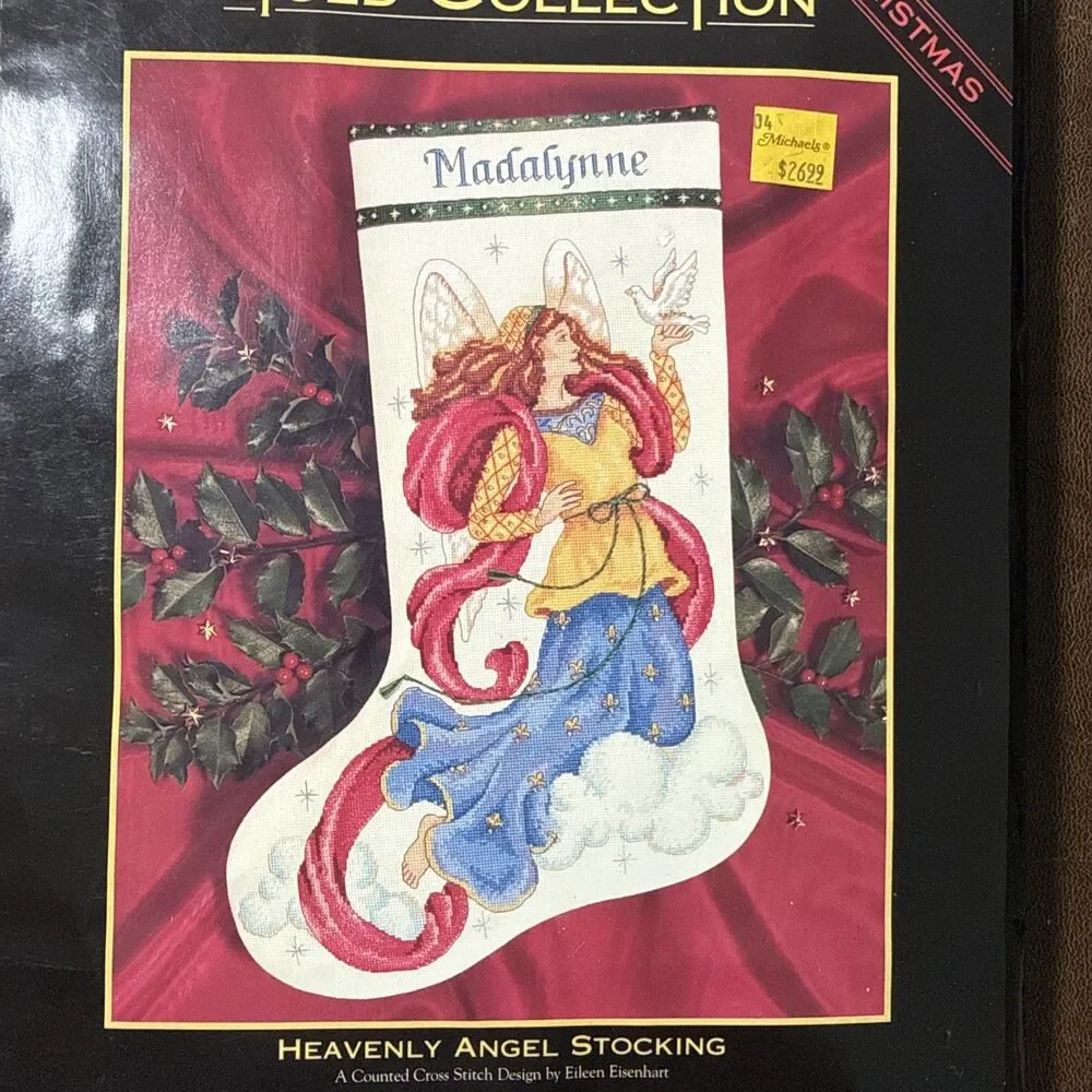 Vintage Dimensions Gold Heavenly Angel Stocking Cross Stitch Kit #8450 1994 USA